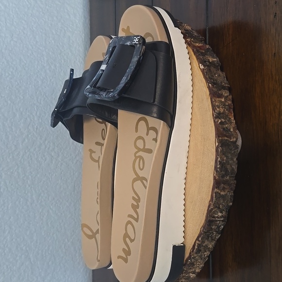 SAM EDELMAN Ariane Black Leather Slide Adjustable Sandals w/ Buckle SZ 9.5 - Picture 7 of 10